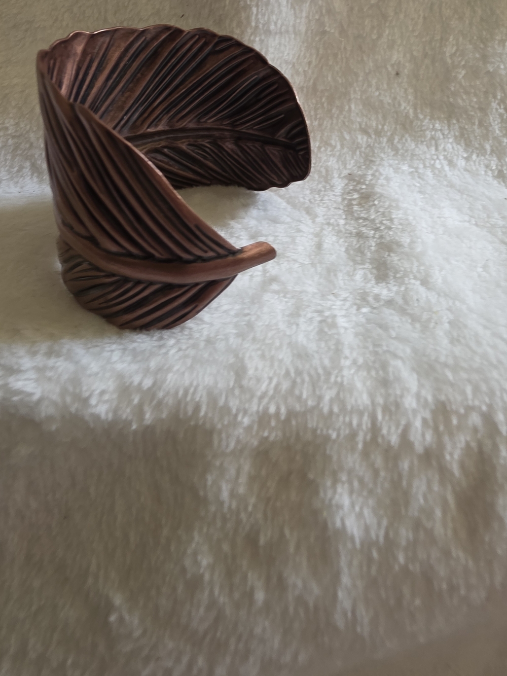 Vintage Copper Leaf Cuff Statement Bracelet – Boho Mid-Century Wrap Bangle